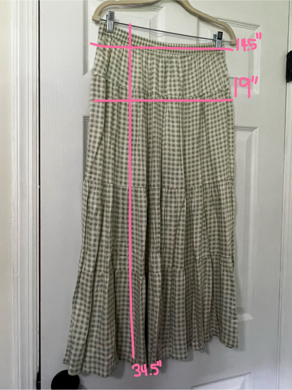 RE generation M Green White Gingham Tiered Button Front Midi Skirt - Picture 5 of 5